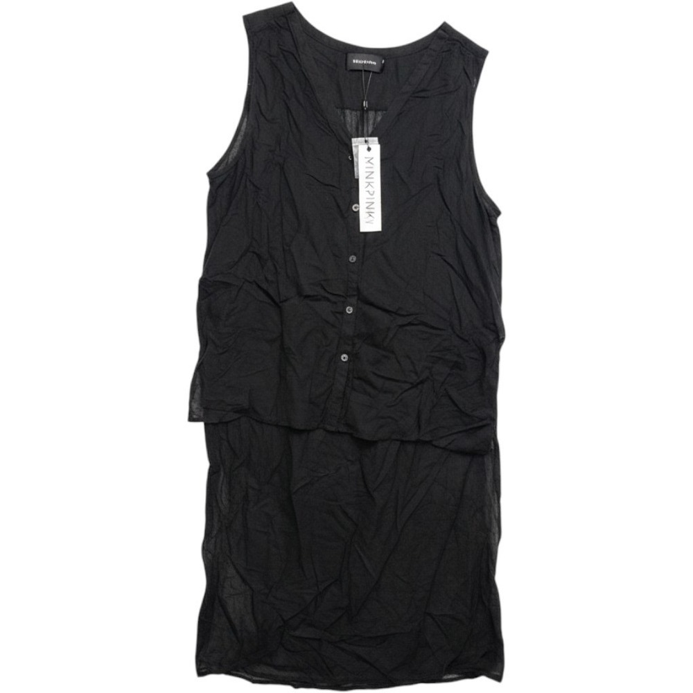 NWT MINKPINK Black Sleeveless Button-Front High-Low Tunic Top Mini Dress Size L